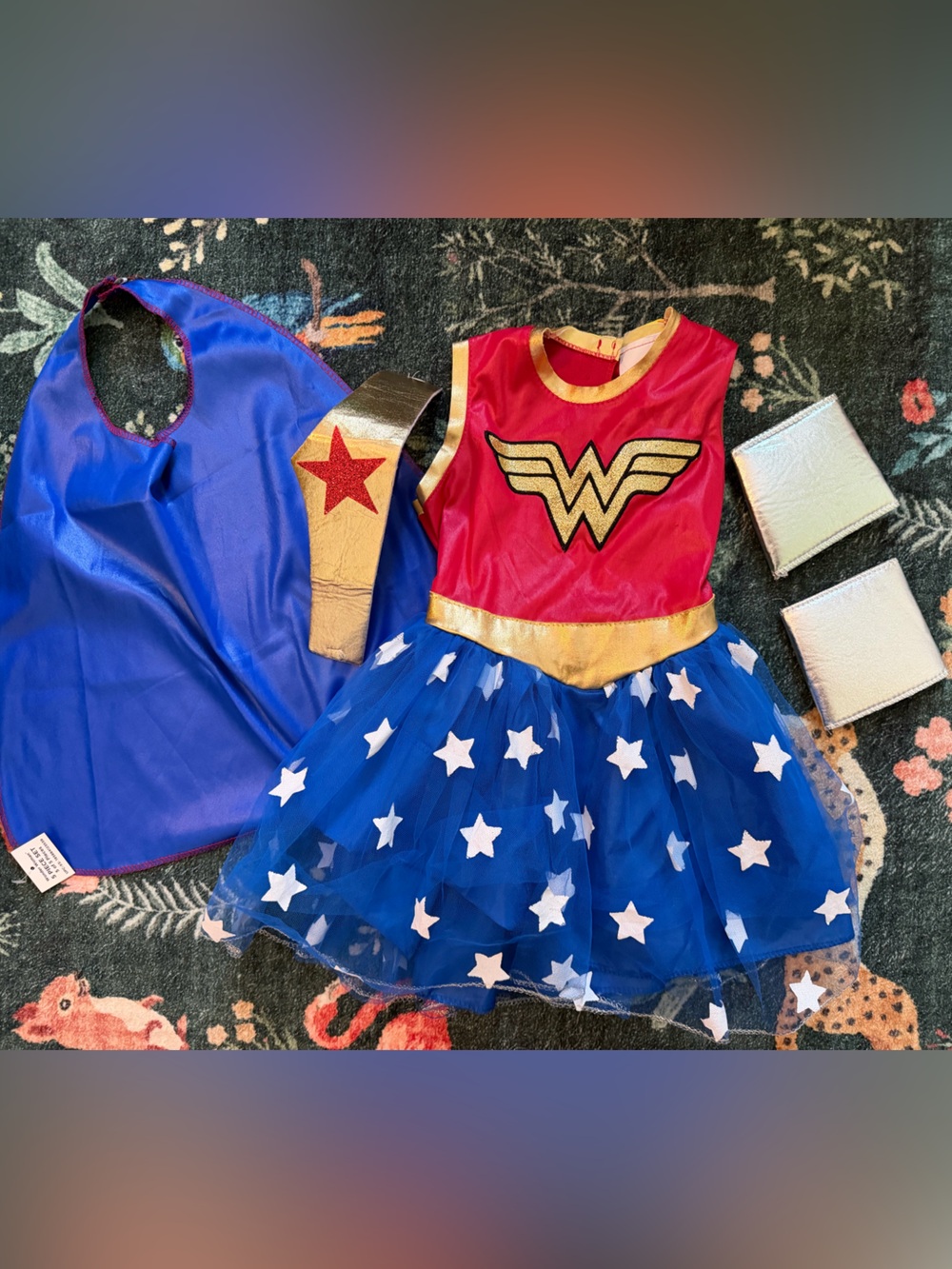 wonder nation Red, Blue & Gold Superhero Dress with Cape and Accessories